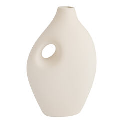 Matte Cream Ceramic Asymmetrical Cutout Vase