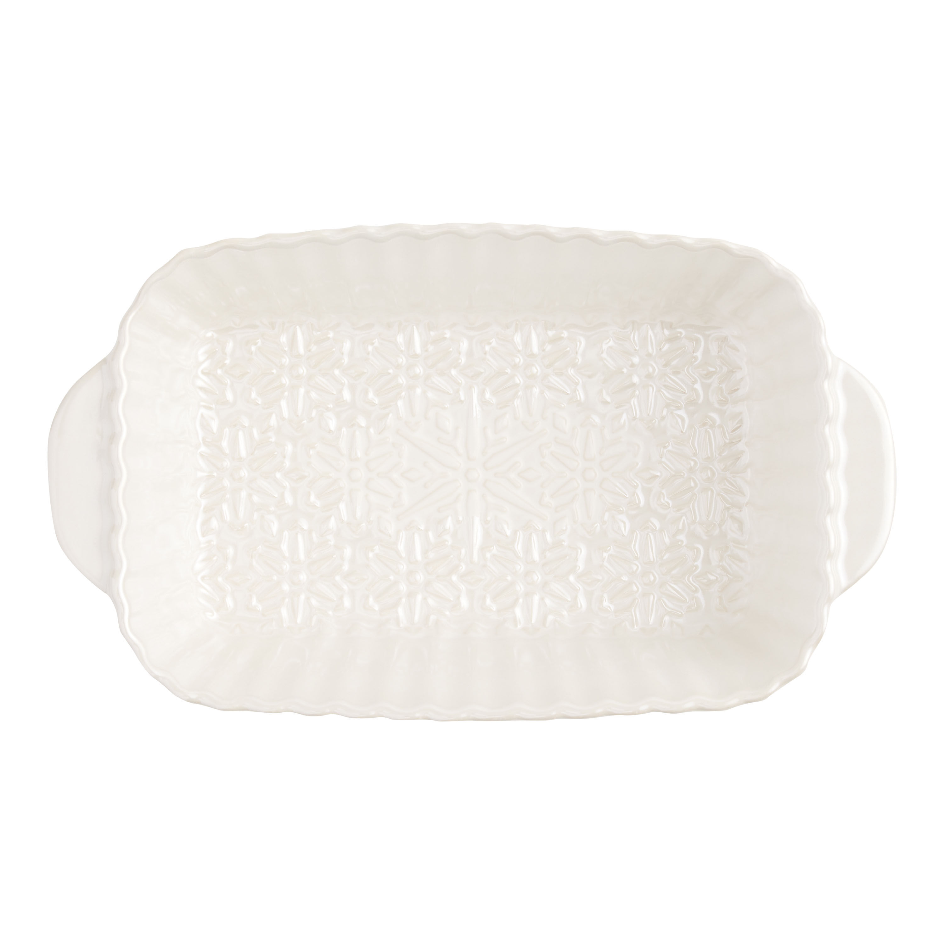 Natural Wonders White Pearl Ceramic Snowflake Loaf Pan image number 2