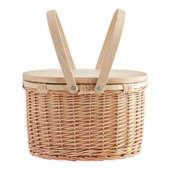 Natural Wicker and Pine Wood Insulated Picnic Basket