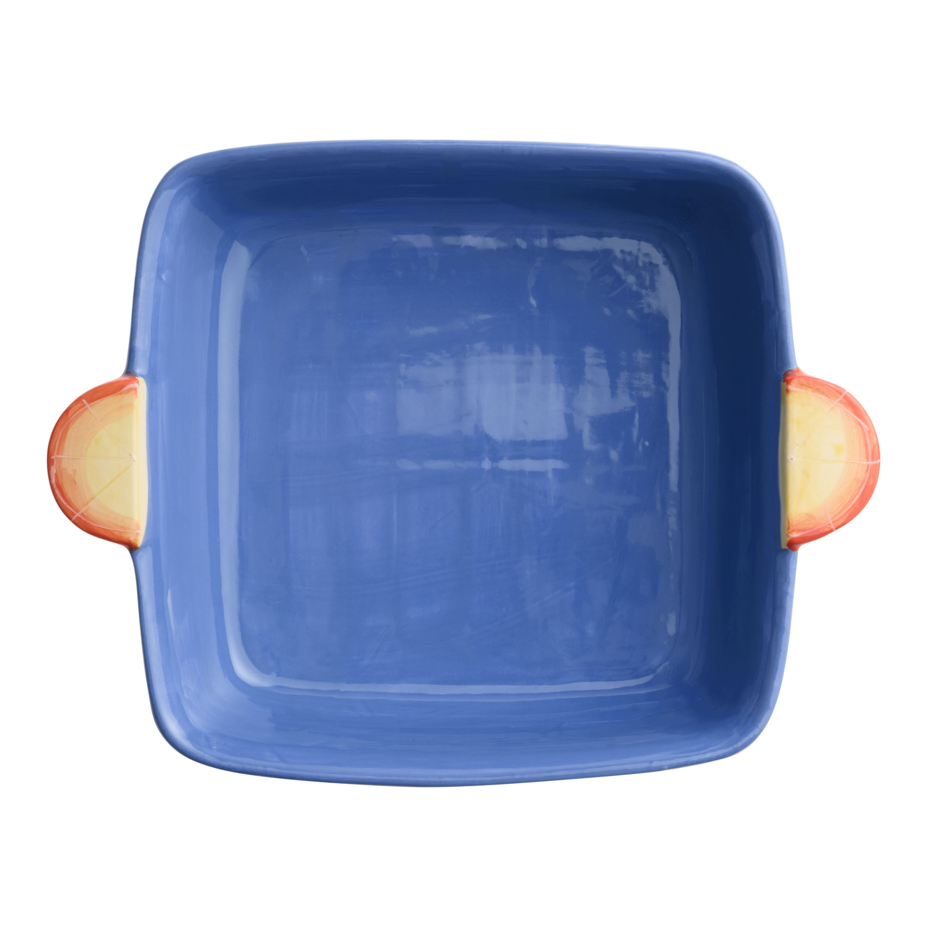 Square Blue Wax Resist Ceramic Orange Slice Ridged Baking Dish image number 1