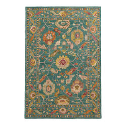 Raya Teal And Multicolor Floral Wool Area Rug