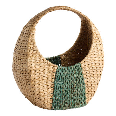 Natural and Teal Bankuan Striped Basket with Handle Natural and Teal Bankuan Striped Basket with Handle