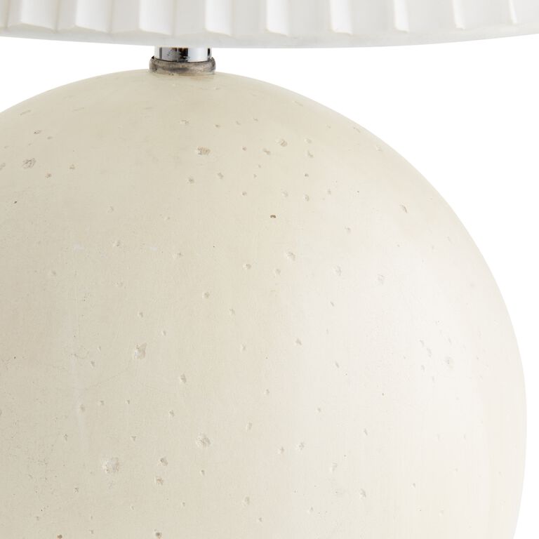 Round White Stone Table Lamp with Pleated Shade image number 4
