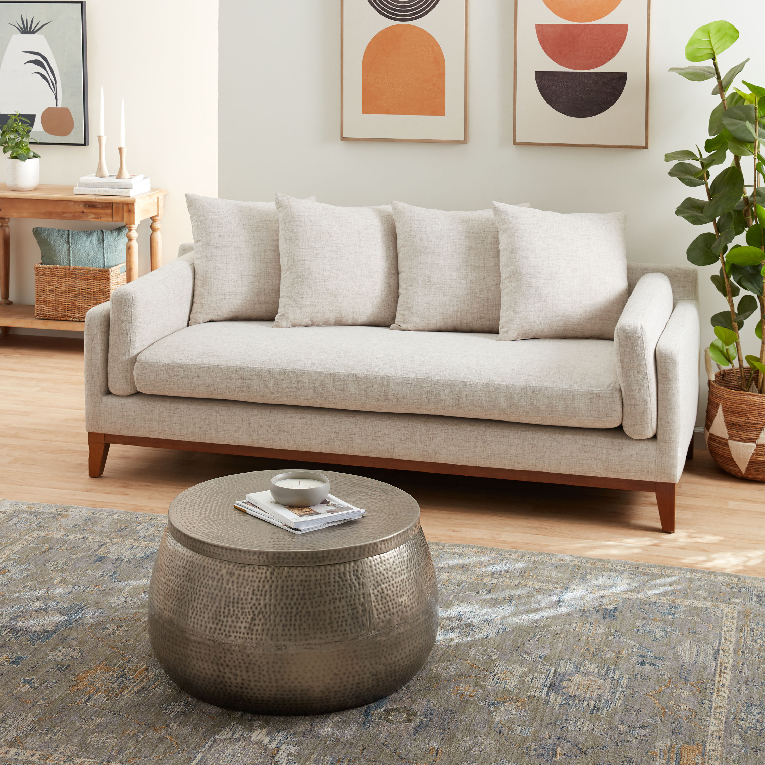 Cala Round Silver Hammered Metal Storage Coffee Table