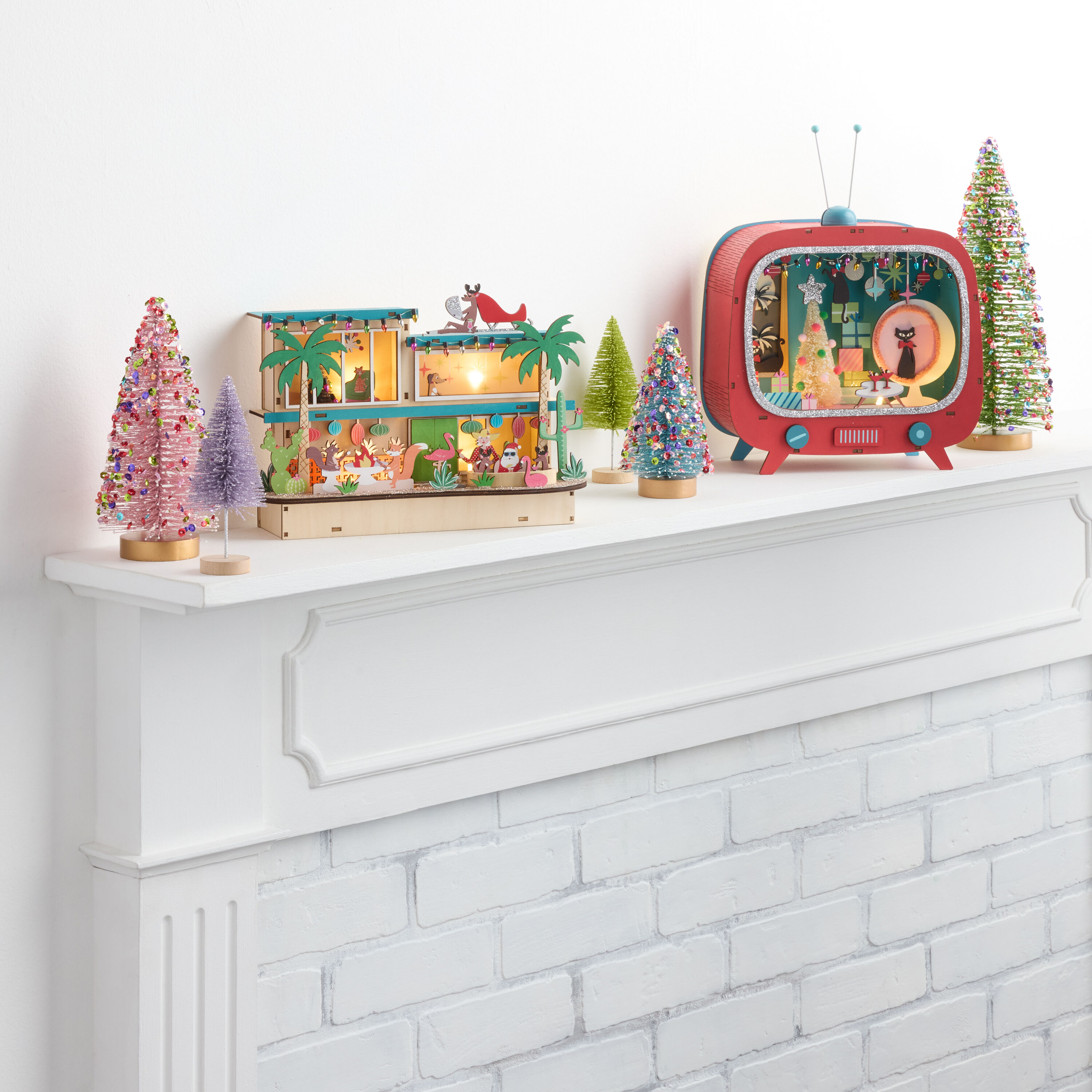 Small Turquoise Glitzy Bottlebrush Tree Decor image number 2