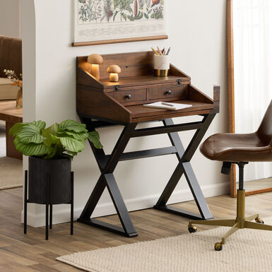 Distressed Antique Cognac and Black Wood Secretary Desk Distressed Antique Cognac and Black Wood Secretary Desk