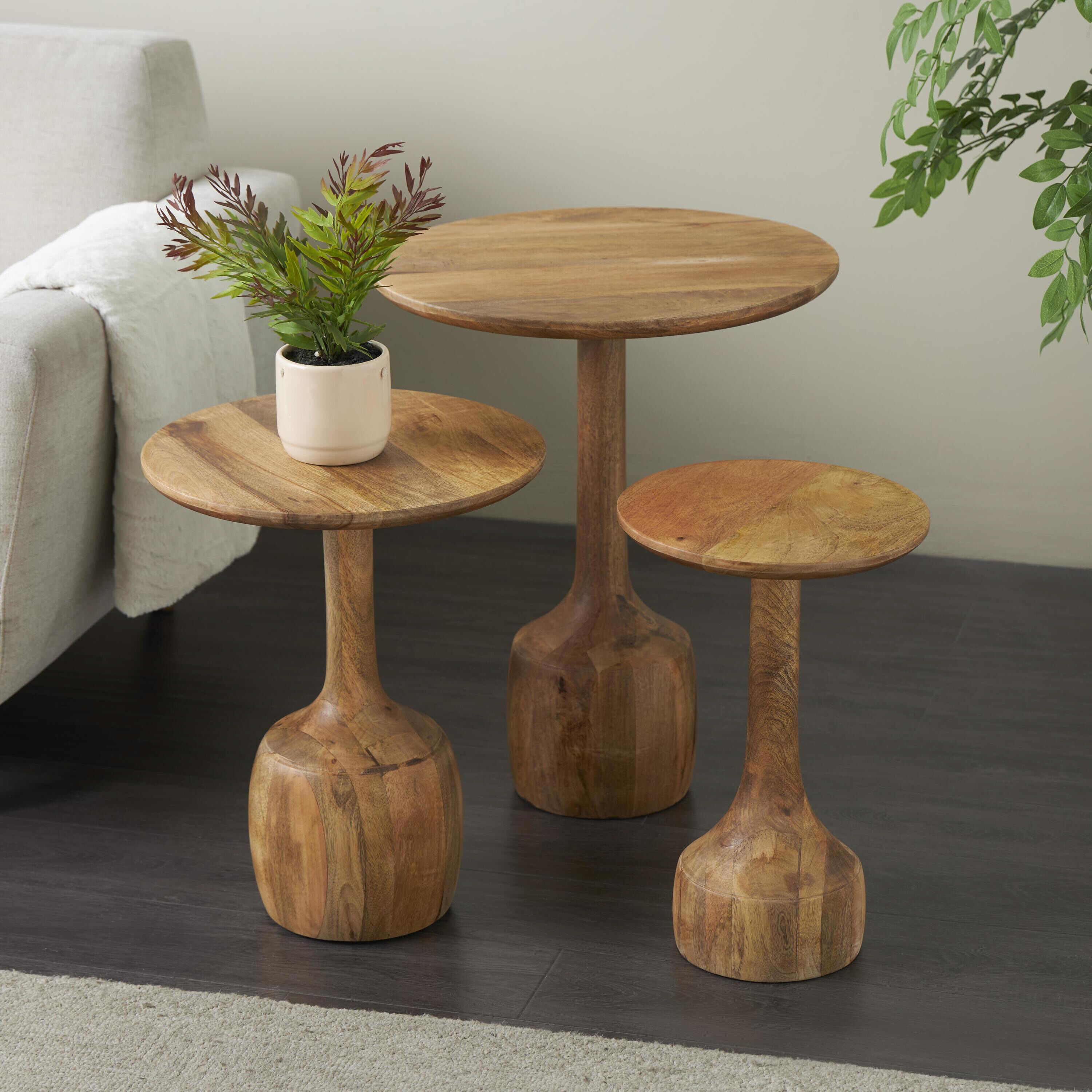 Finley Round Mango Wood Pedestal Nesting Tables 3 Piece Set image number 1