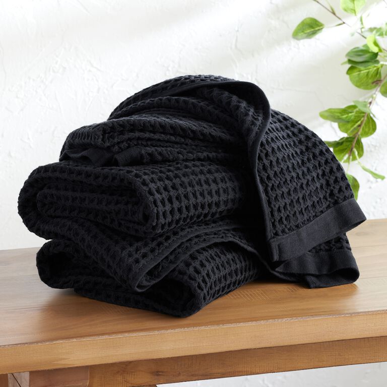 Black Waffle Weave Cotton Hand Towel by World Market