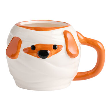 Orange and White Mummy Dog Hand Painted Figural Ceramic Mug Orange and White Mummy Dog Hand Painted Figural Ceramic Mug