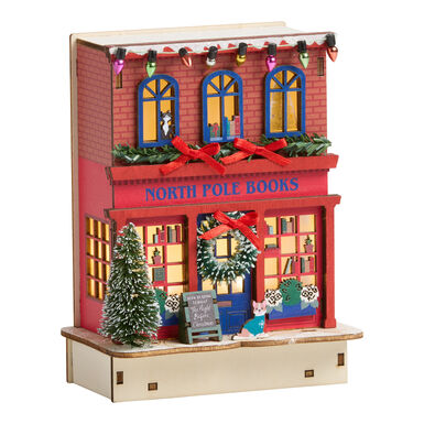 Laser Cut Wood Holiday Bookstore LED Light Up Decor Laser Cut Wood Holiday Bookstore LED Light Up Decor