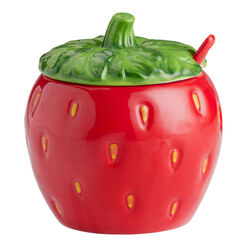 Hand Painted Strawberry Figural Sugar Bowl with Spoon
