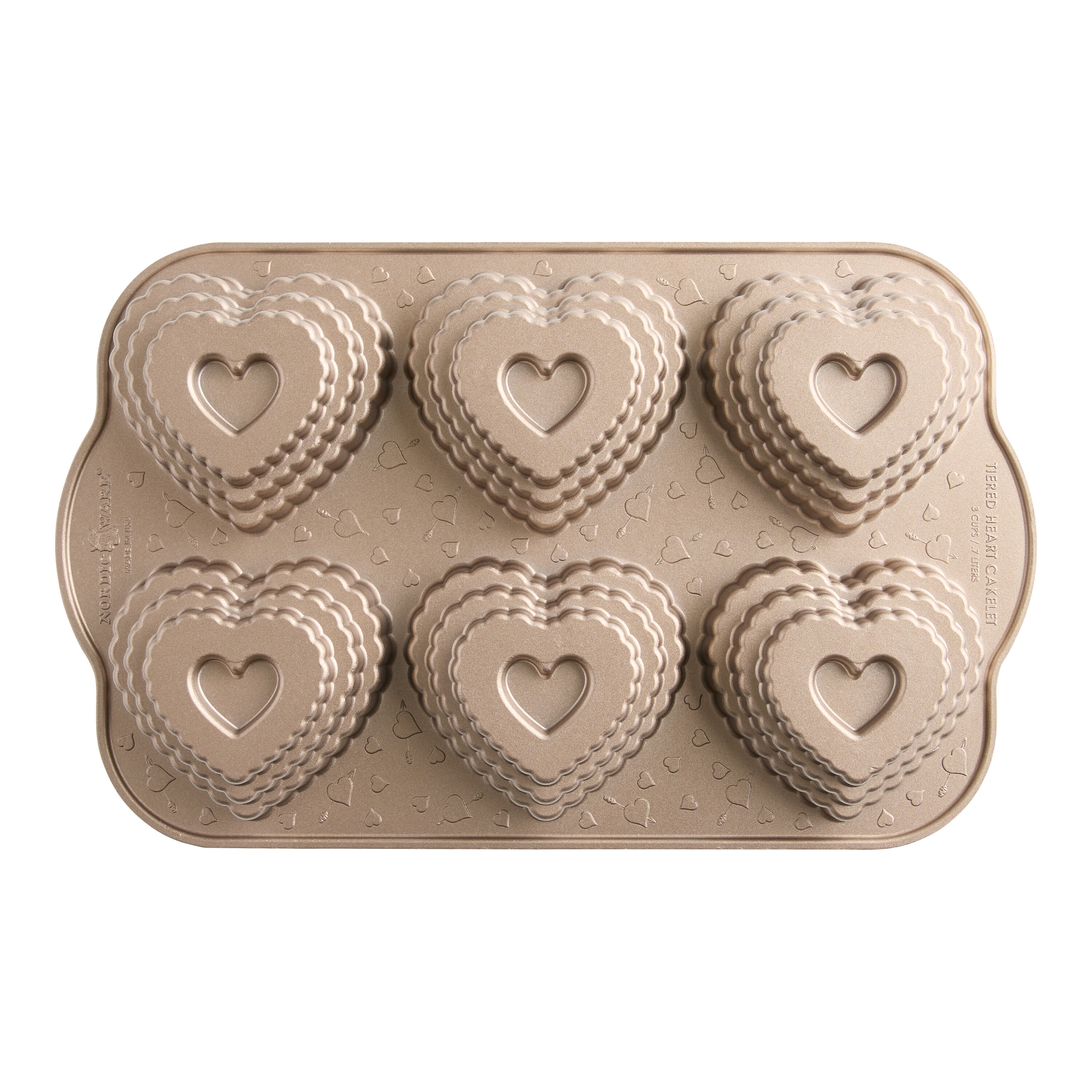 Nordic Ware Nonstick Aluminum Tiered Heart 6c Cakelet Pan