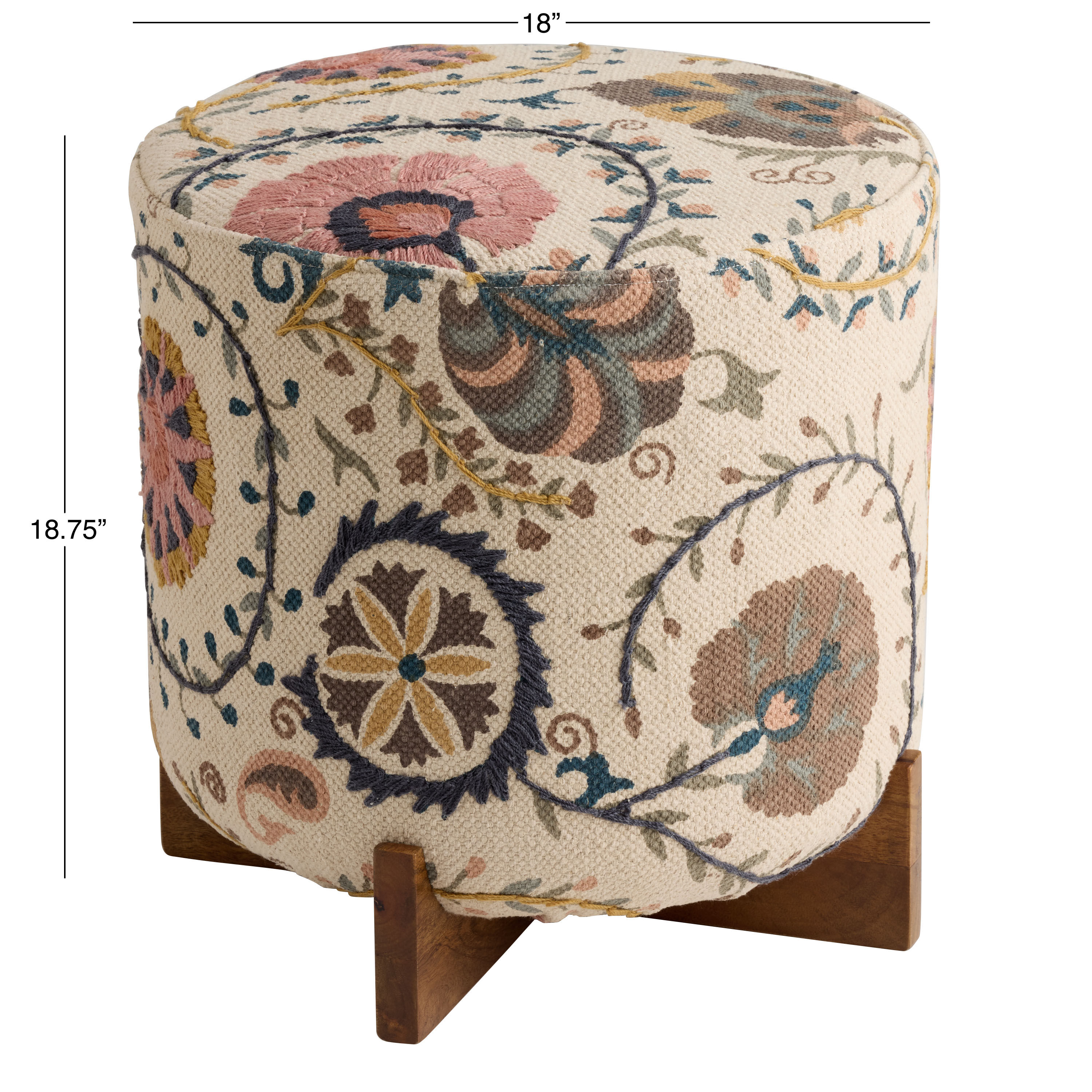 Jaipur Suzani Embroidered Cotton Rug Upholstered Ottoman image number 4