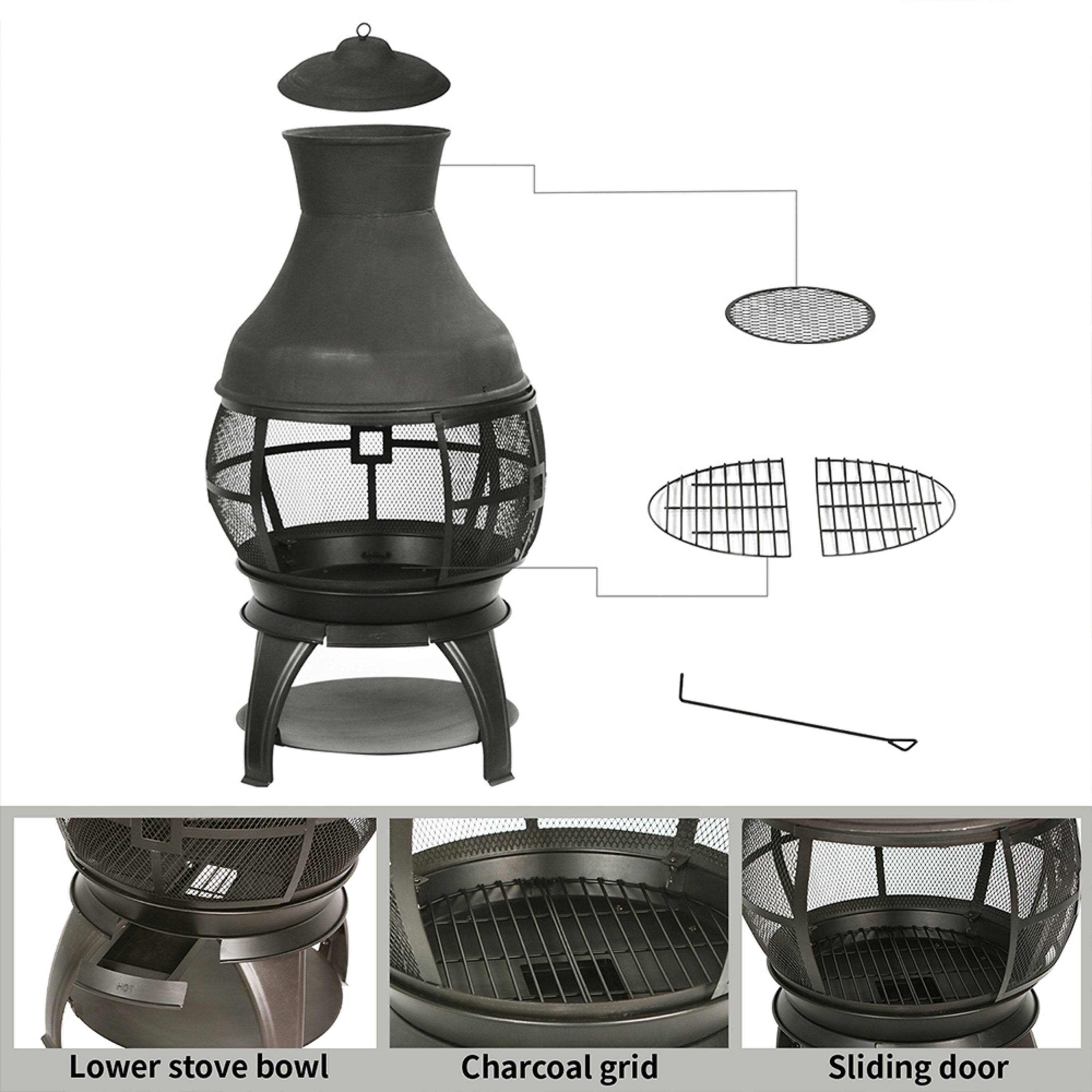 Simeon Matte Black Cast Iron Wood Burning Chiminea Fire Pit image number 2