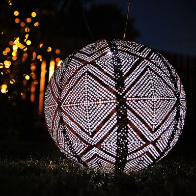 Windsong Round Fabric Geometric Solar LED Lantern Windsong Round Fabric Geometric Solar LED Lantern