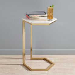 Margaux White Marble And Gold Metal Laptop Table