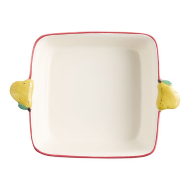 Square Wine Red Pear Handle Hand Painted Baking Dish Square Wine Red Pear Handle Hand Painted Baking Dish