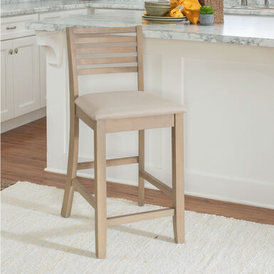 Carson Graywash Wood Ladder Back Upholstered Counter Stool Carson Graywash Wood Ladder Back Upholstered Counter Stool