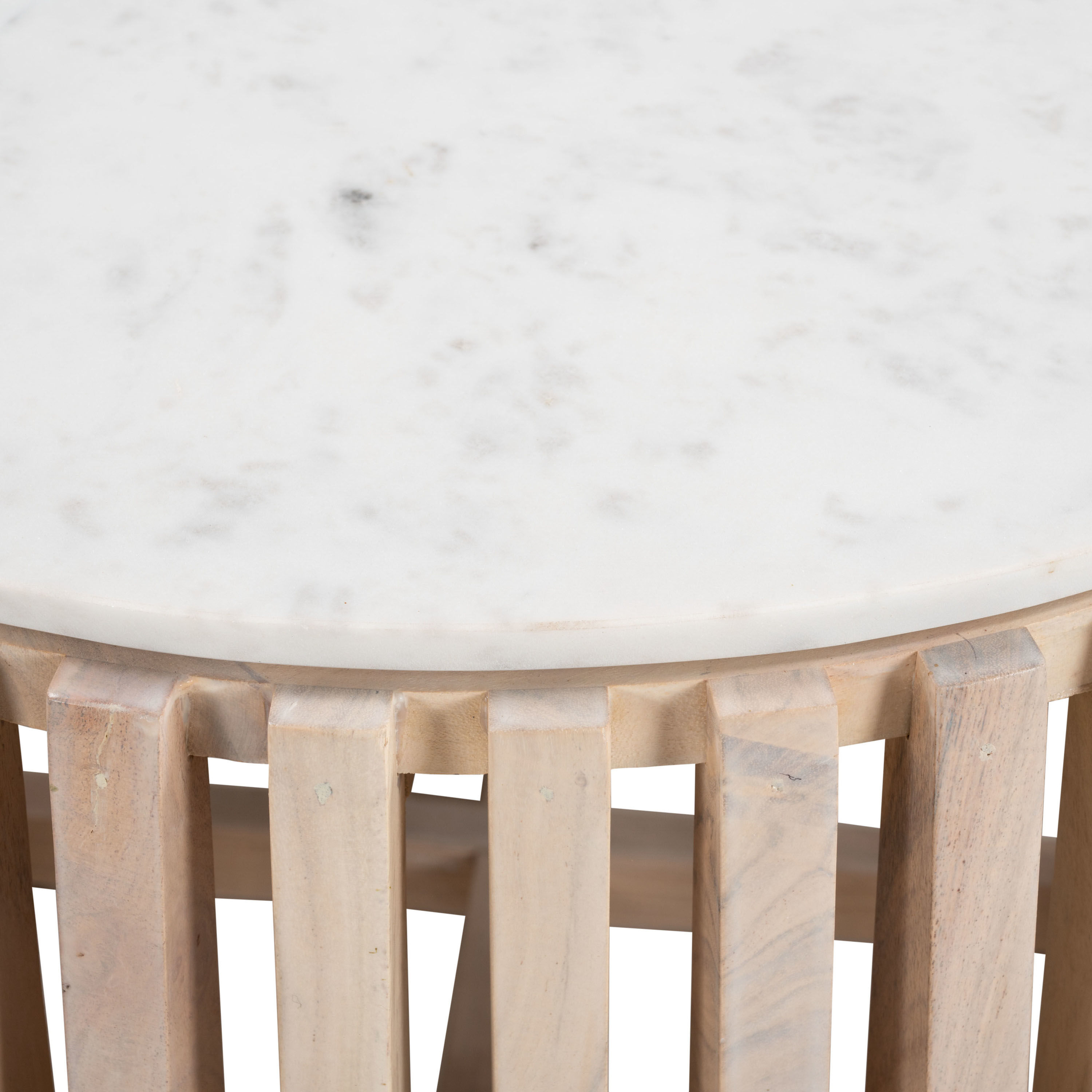 Winslow Round White Marble Top and Slatted Wood Coffee Table by World Market