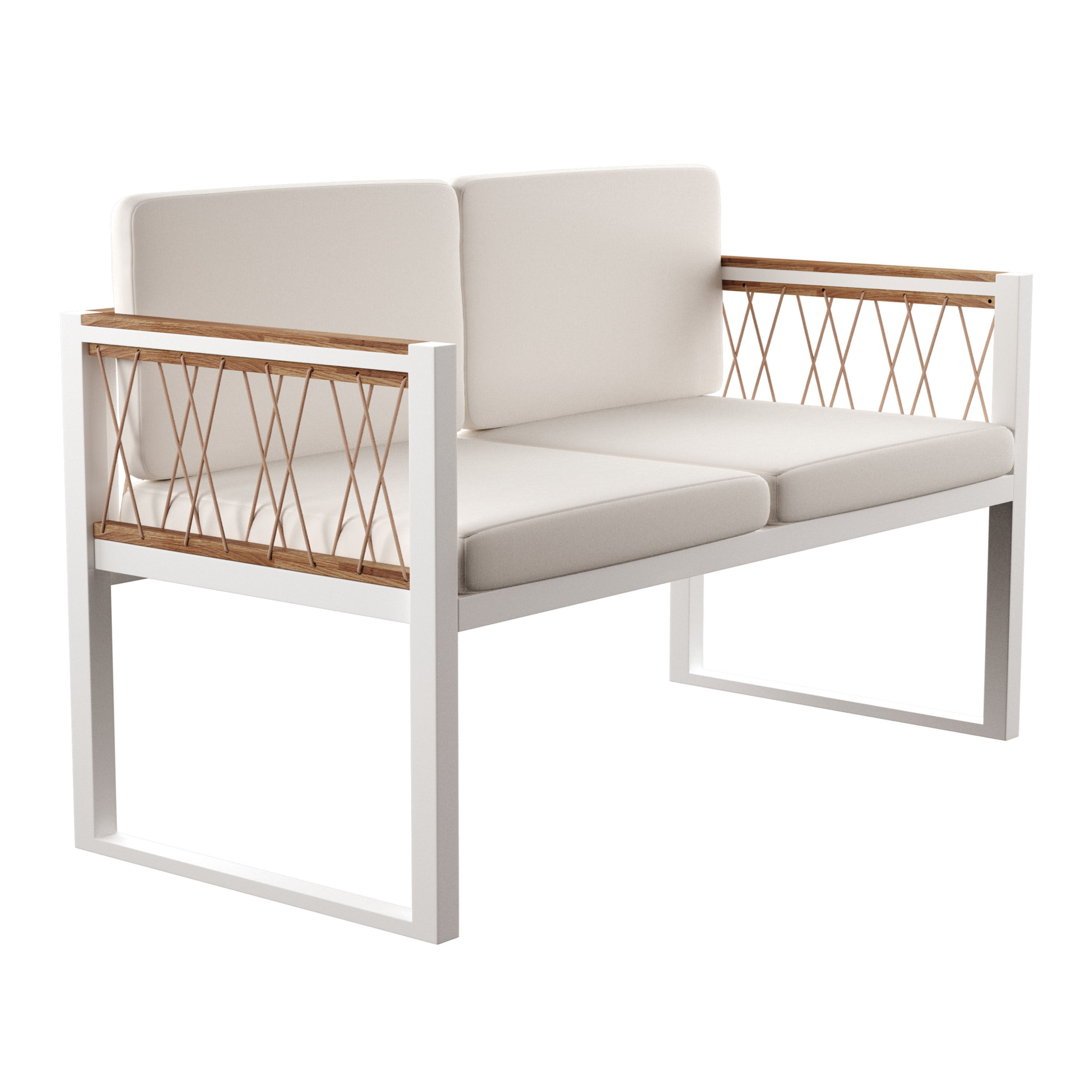 Caguas Acacia Wood and White Metal Outdoor Loveseat image number 0