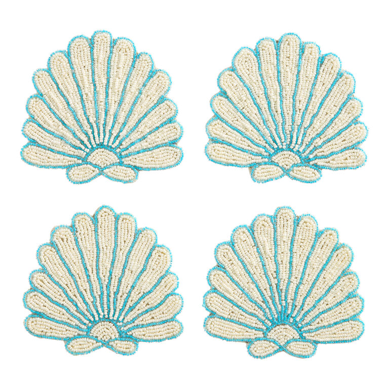 White and Blue Seashell Beaded Coasters 4 Pack image number 1