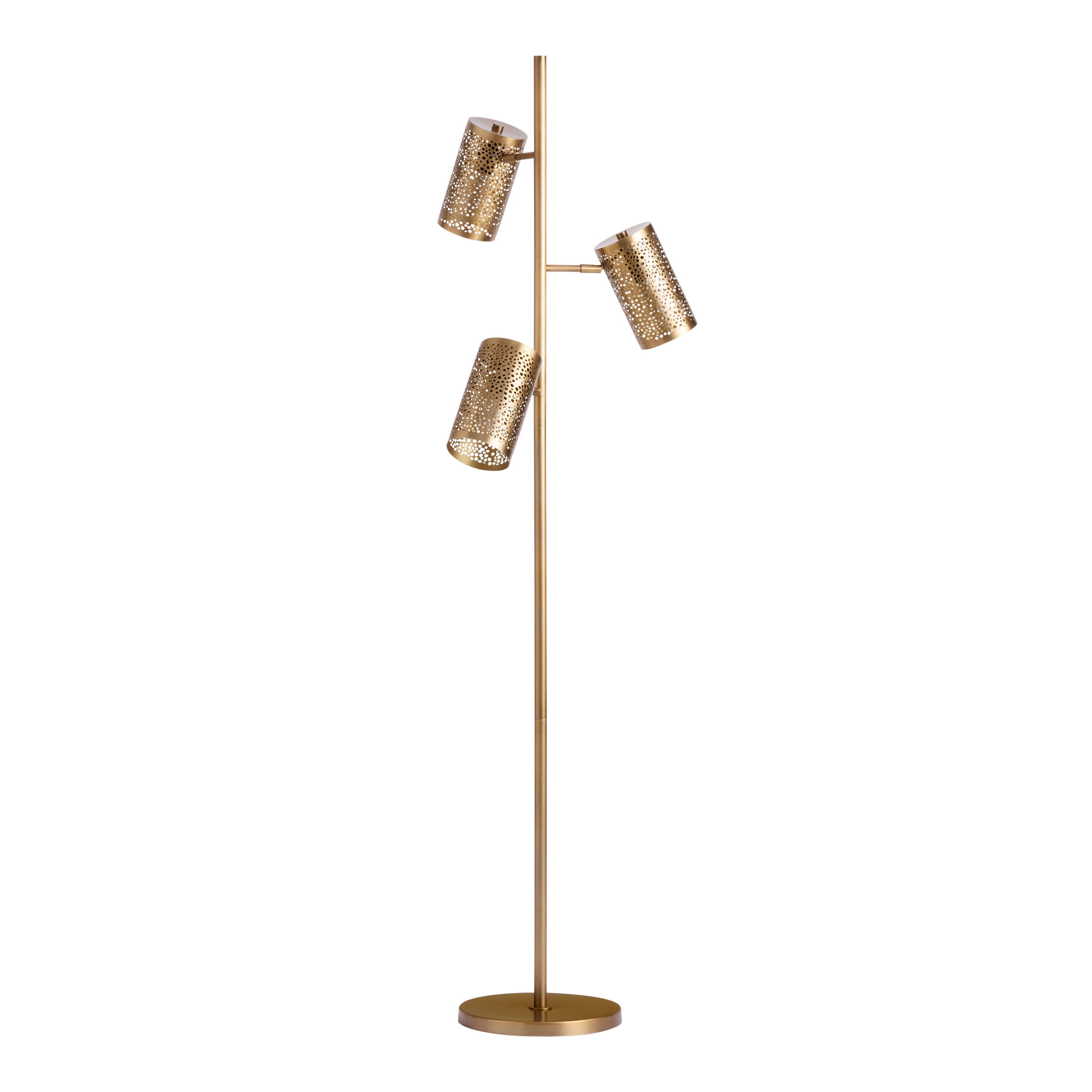 Antique Brass Punched Metal 3 Light Adjustable Floor Lamp