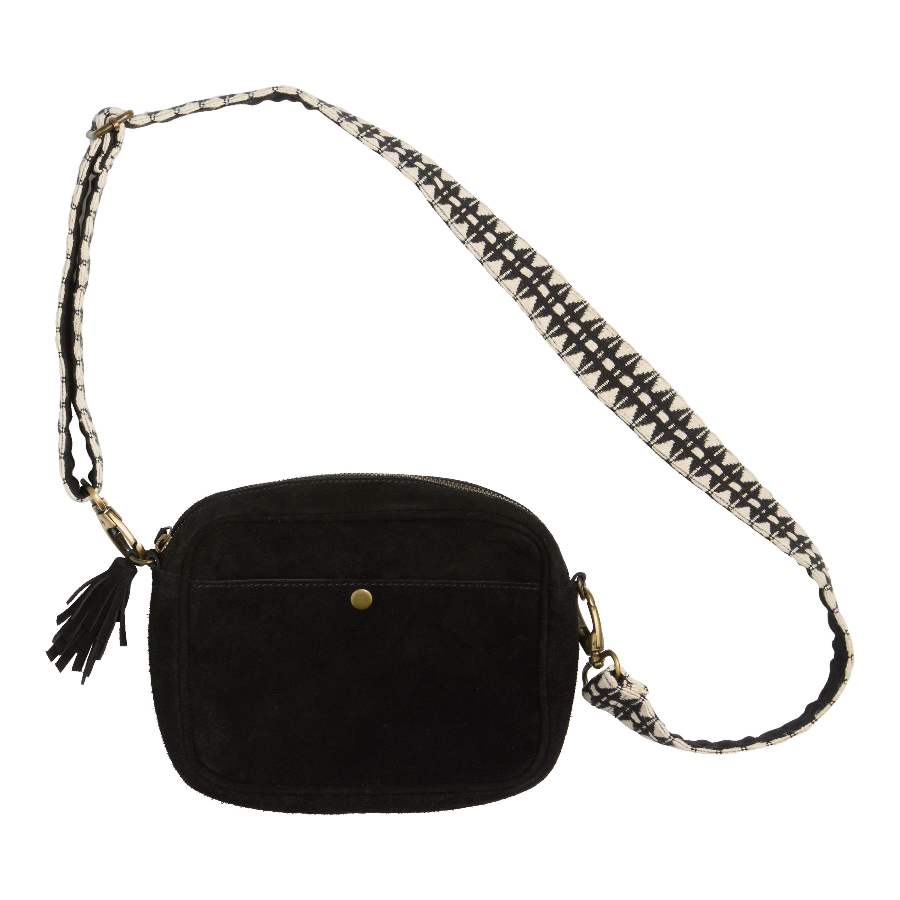 Black Suede Two Strap Crossbody Bag World Market