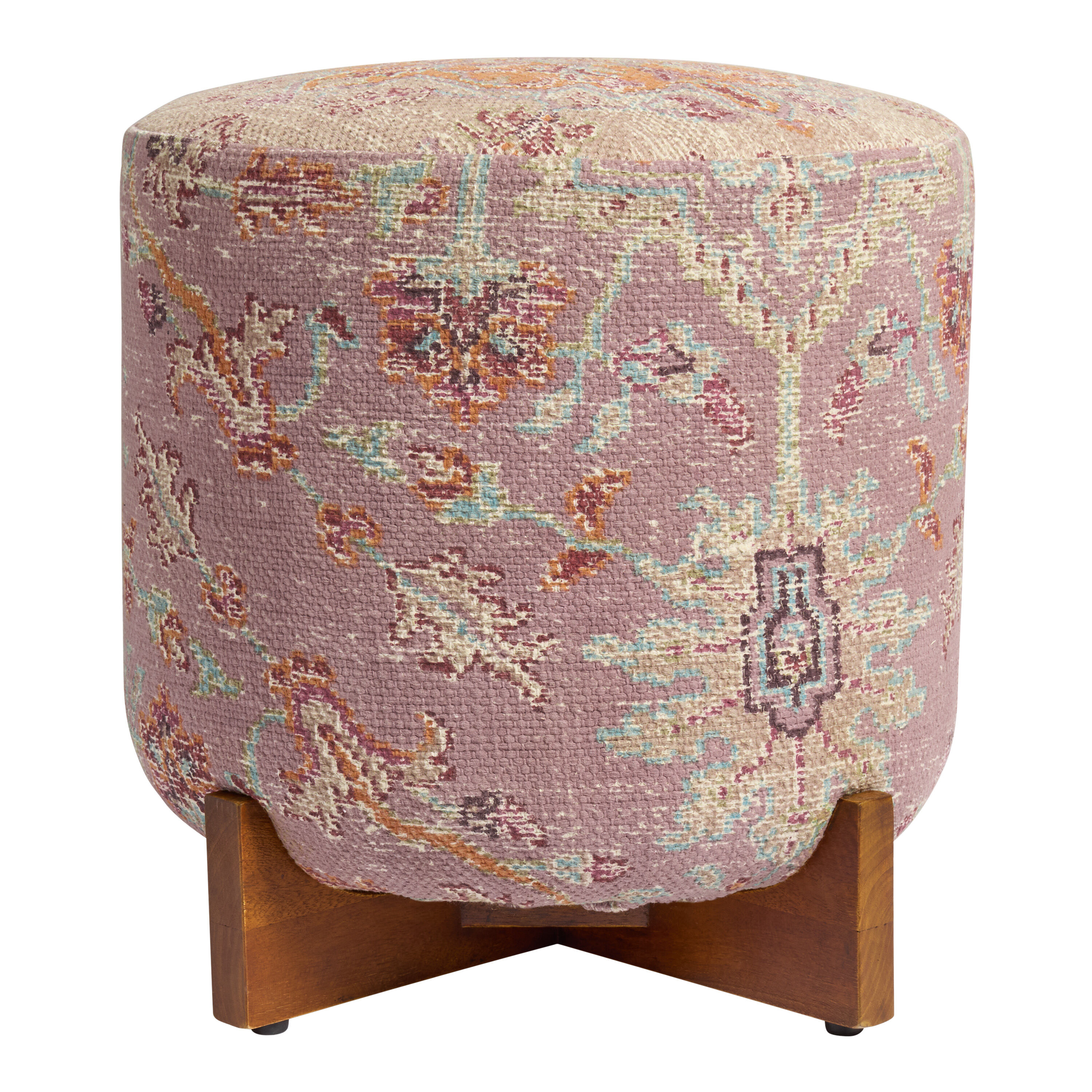 Tassig Multicolor Cotton Rug Floral Upholstered Ottoman image number 1