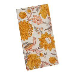 White and Orange Floral Block Print Napkin Set of 2