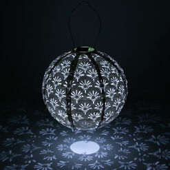 Round Porcelain White Art Deco Fabric Solar LED Lantern