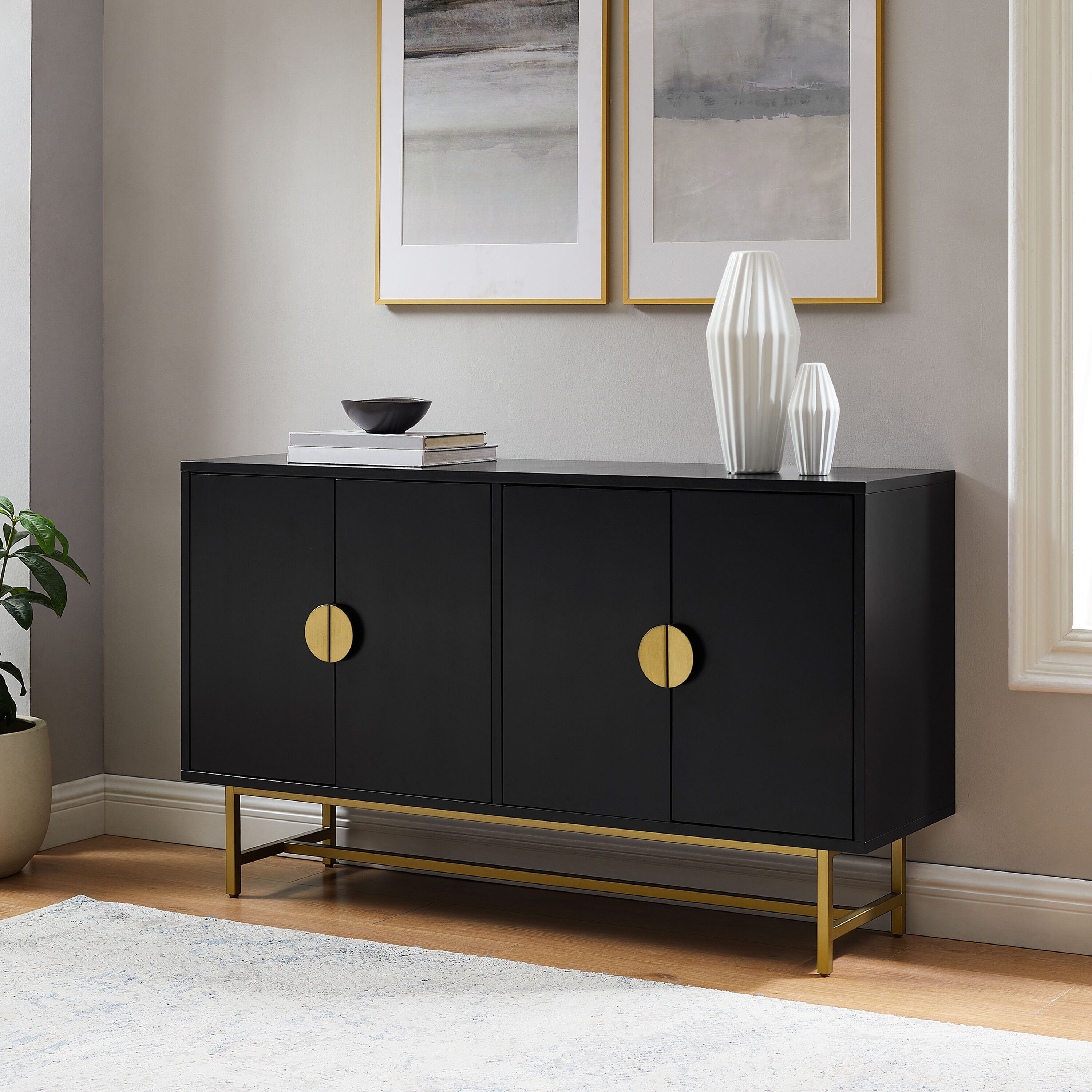 Wood and gold credenza discount