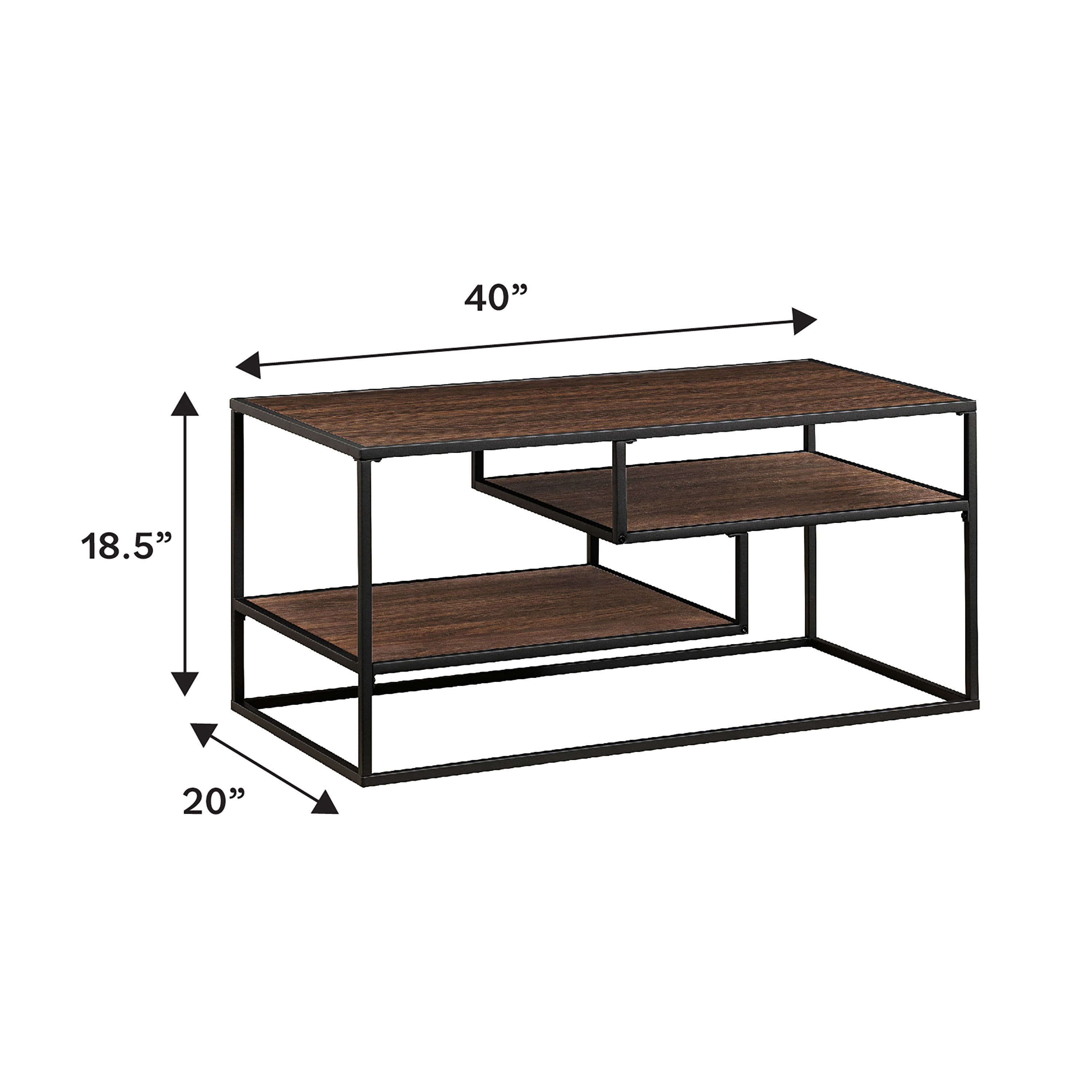 Lyon Wood and Black Steel Coffee Table with Shelves image number 3