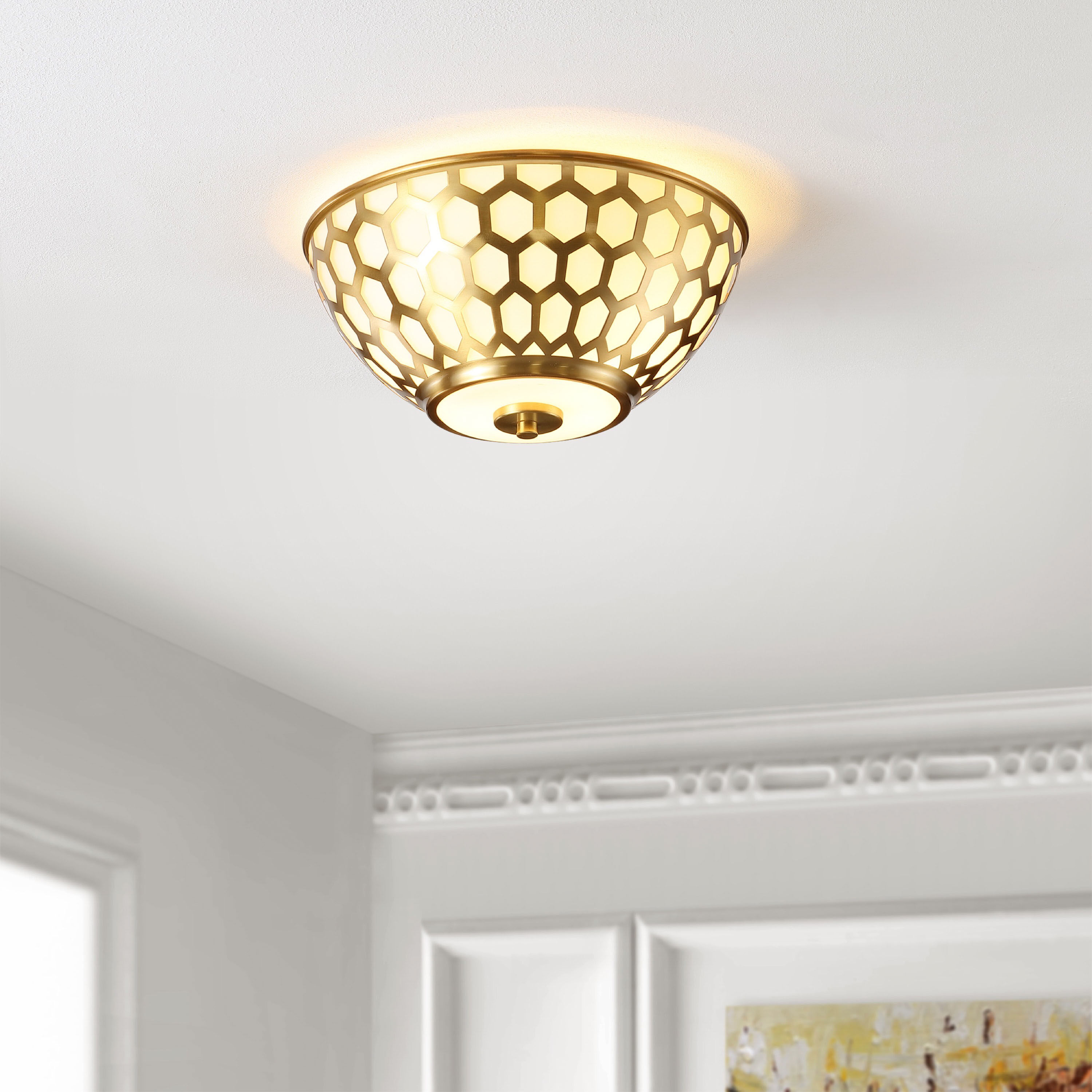 Brianna Gold And White Honeycomb Flush Mount Ceiling Light World