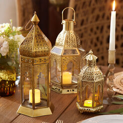 Latika Antique Gold Tabletop Candle Lantern