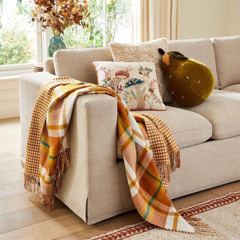 Amber and Burnt Orange Fall Plaid Reversible Throw Blanket image number 2