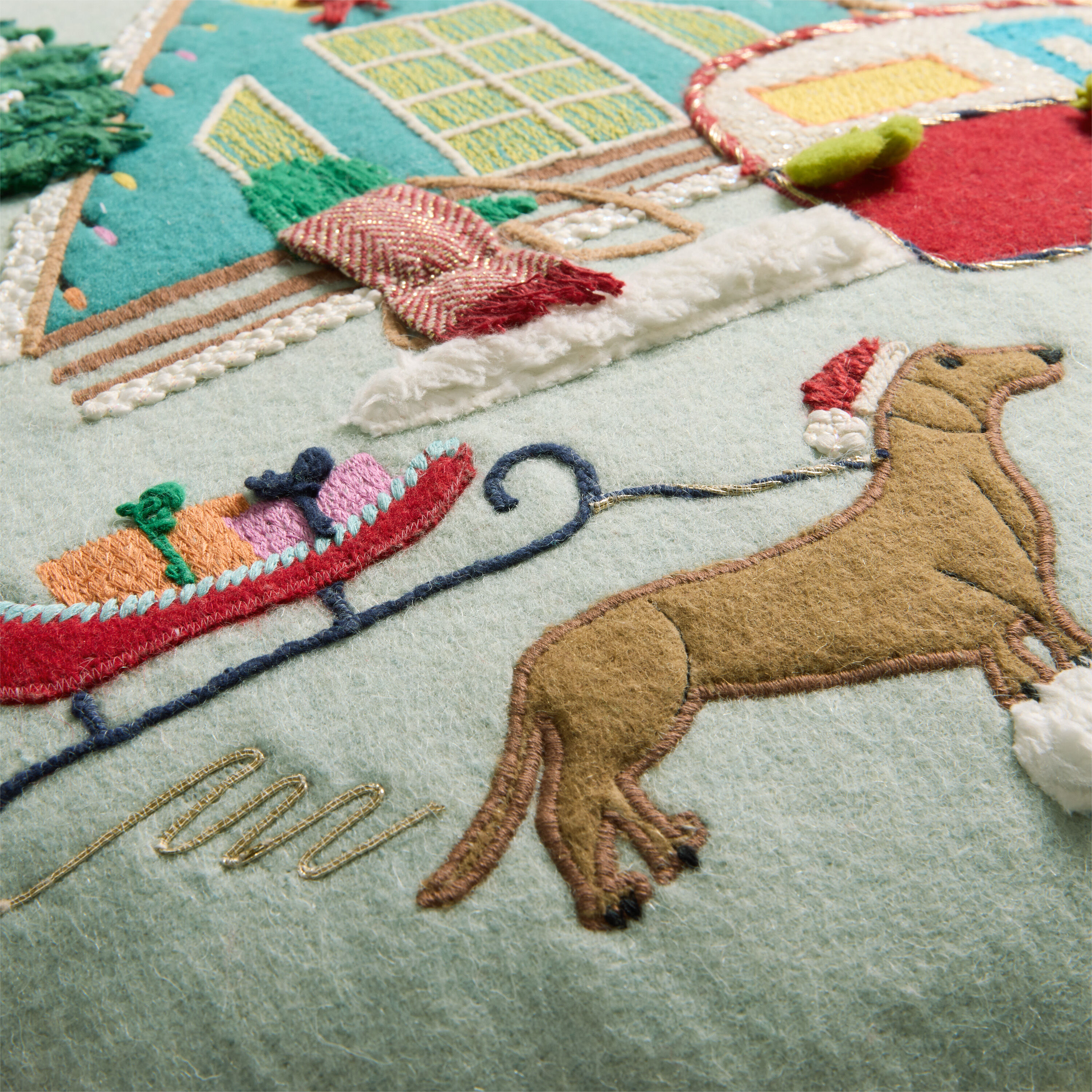 Round Multicolor Snowy Cabin Throw Pillow image number 3