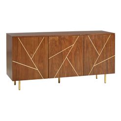 Dustin Spiced Auburn Wood And Brass Inlay Storage Cabinet