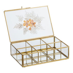 Glass and Metal Pressed Flower Tea Storage Box