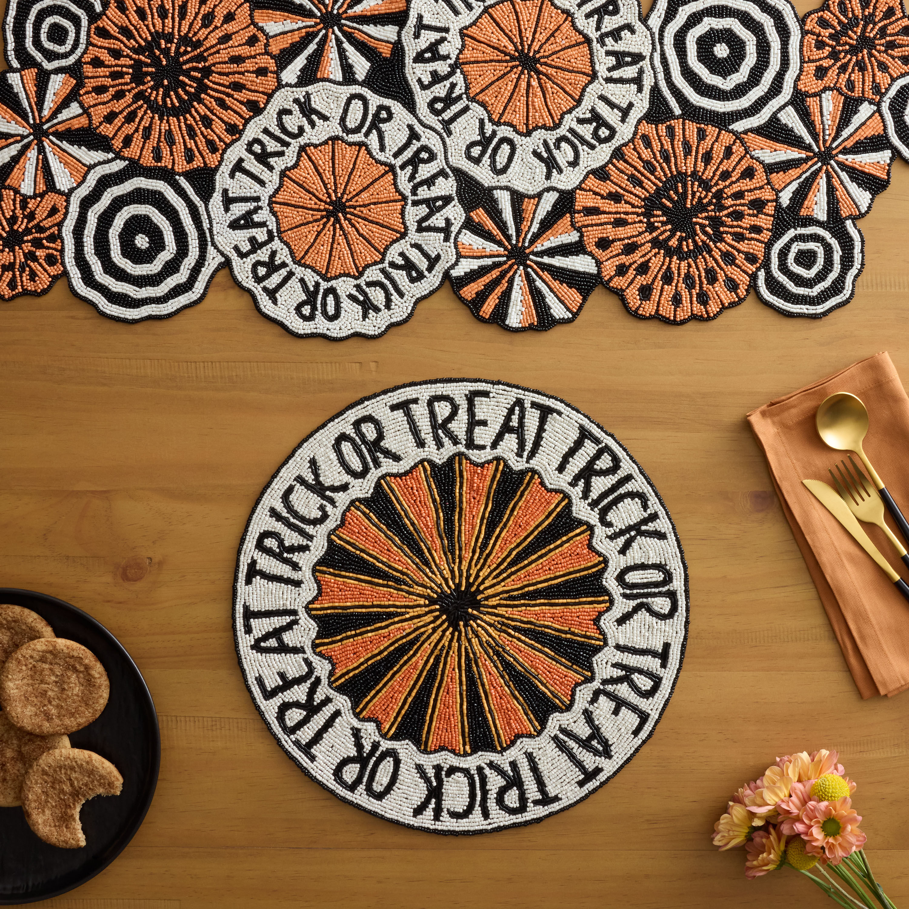 Orange and Black Trick or Treat Beaded Table Runner image number 1