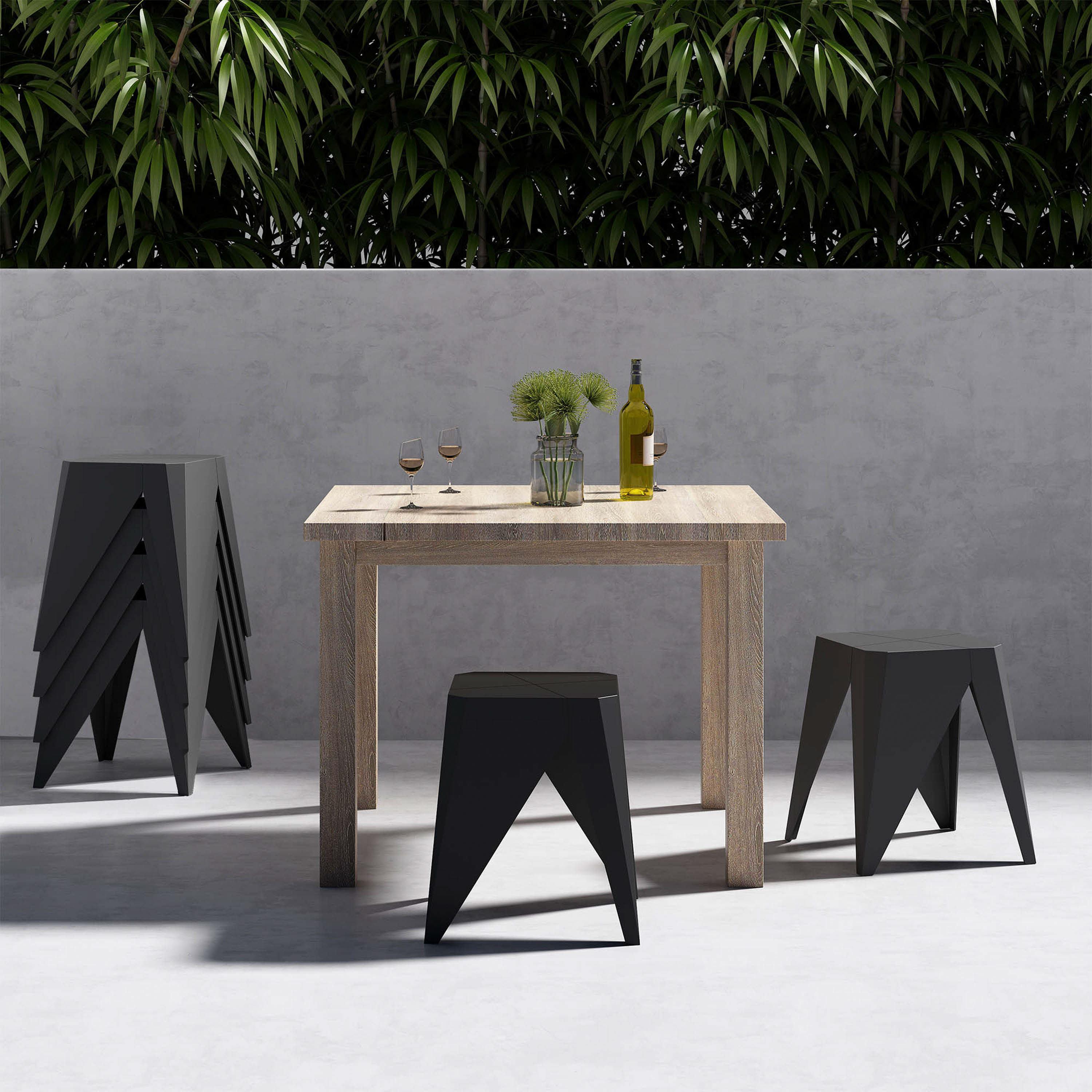 Pacey Black Outdoor Stacking Side Table and Stool 4 Piece Set image number 5