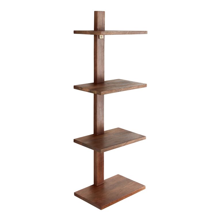 Ashburn Regal Walnut Wooden and Metal 4 Tier Floor Shelf