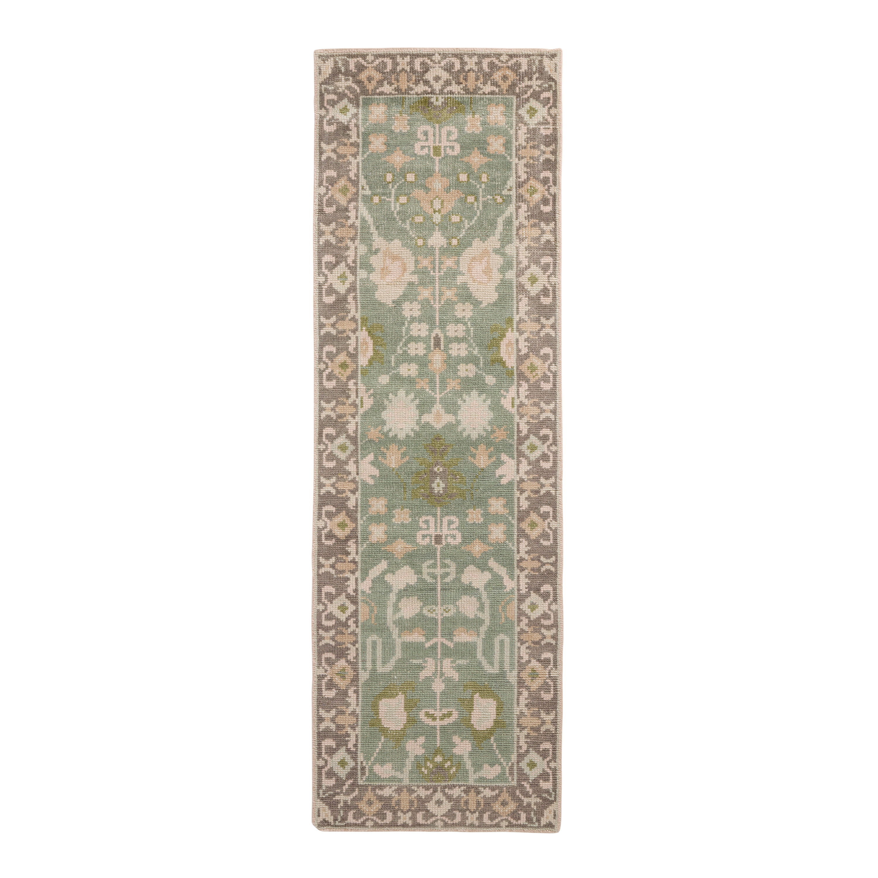 Sita Green Hand Knotted Wool Traditional Style Floor Runner image number 0