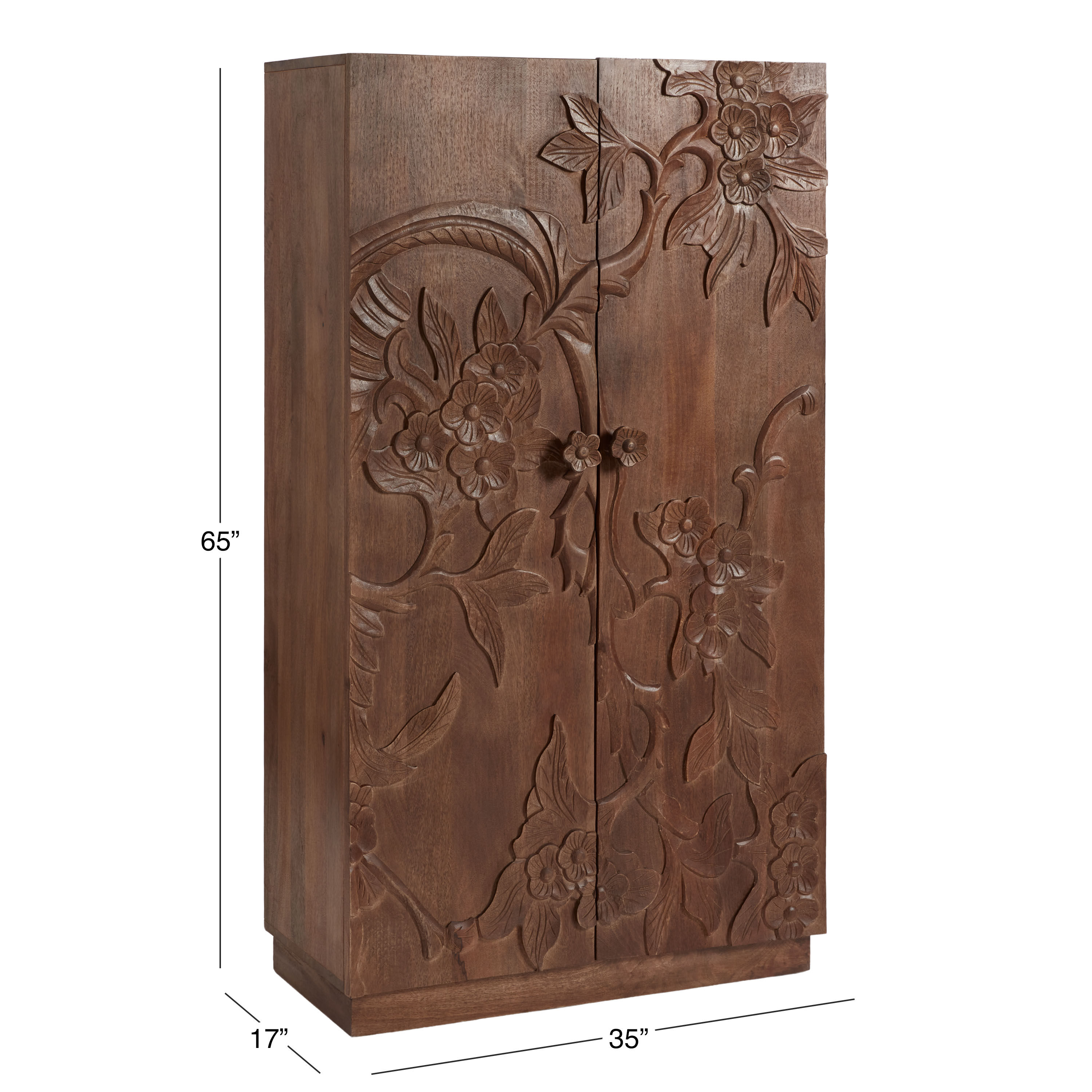 CRAFT Zian Hand Carved Wood Floral Storage Cabinet image number 7