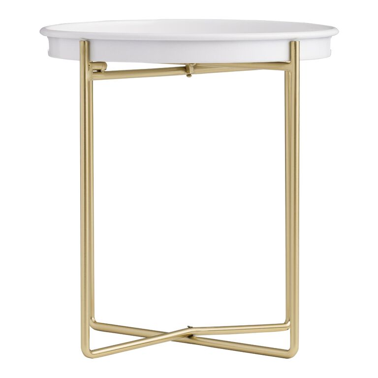 Adelmo Round White and Gold Tray Top Folding Side Table image number 3