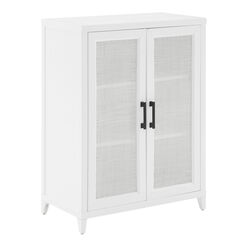 Rayna White Faux Rattan Stackable Storage Cabinet