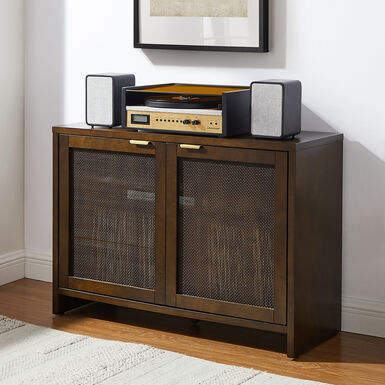 Paget Brown Wood Media Stand with Record Storage Paget Brown Wood Media Stand with Record Storage