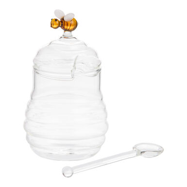 Glass Beehive and Bee Ribbed Figural Honey Pot with Dipper Glass Beehive and Bee Ribbed Figural Honey Pot with Dipper