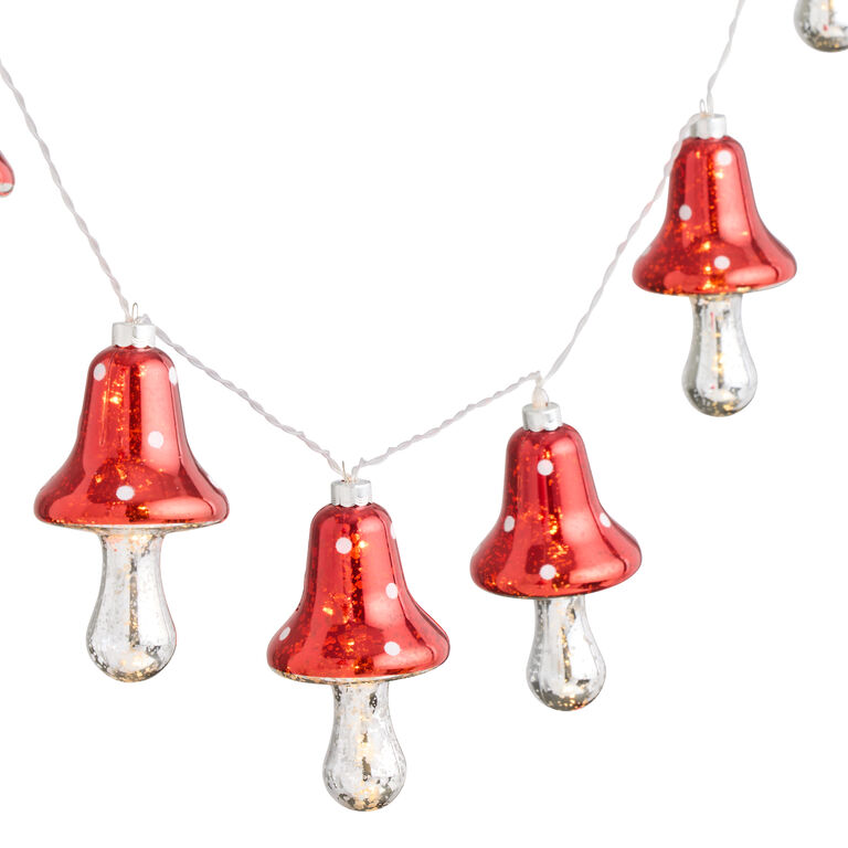 Mercury Glass Mushroom LED Battery Operated String Lights image number 1