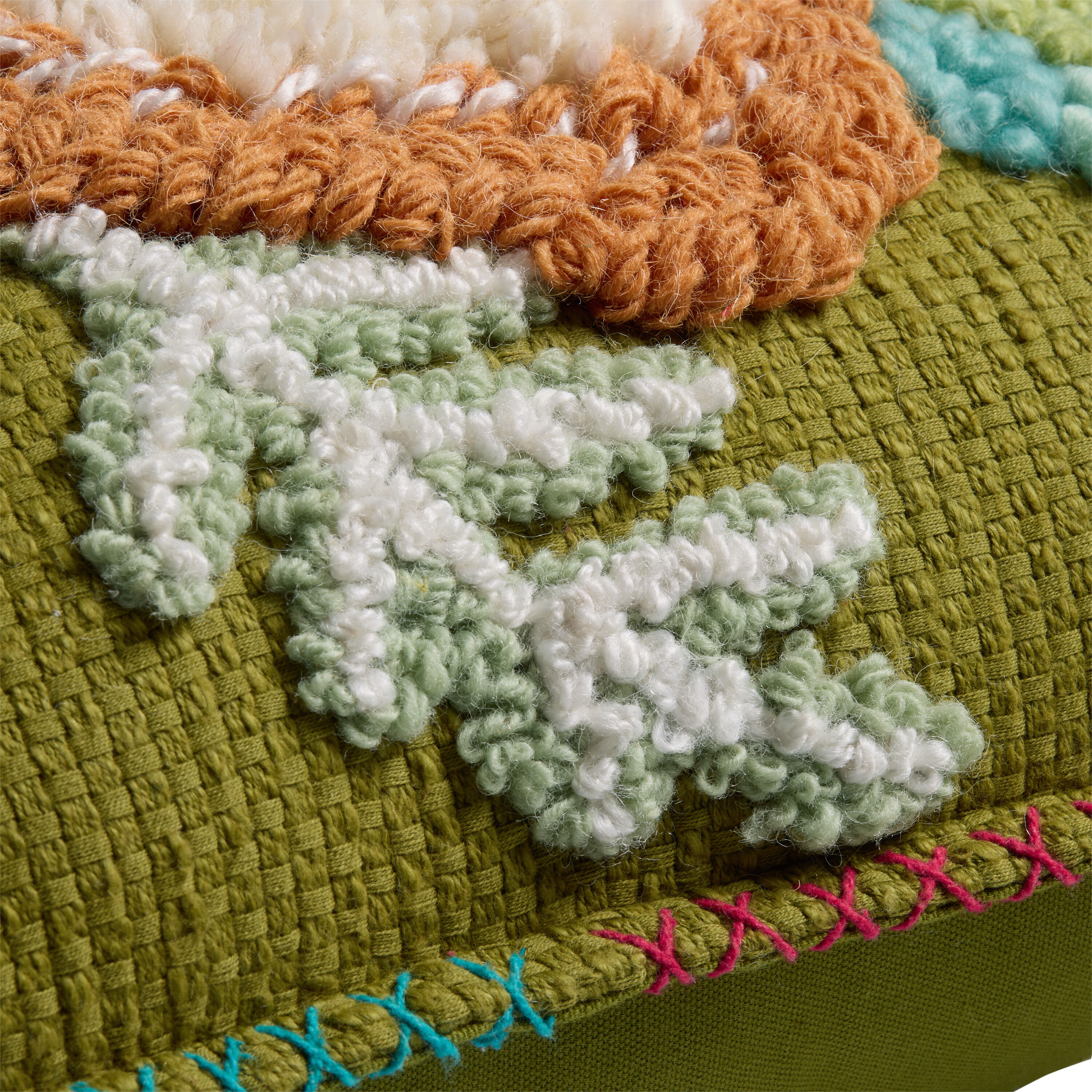 Green Overtufted Floral Throw Pillow image number 2