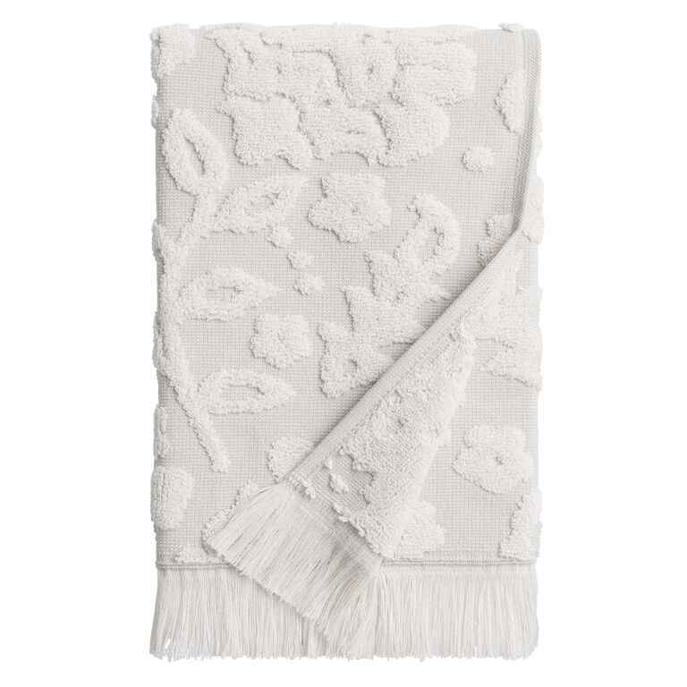 Menlo Gray Sculpted Floral Jacquard Hand Towel - World Market